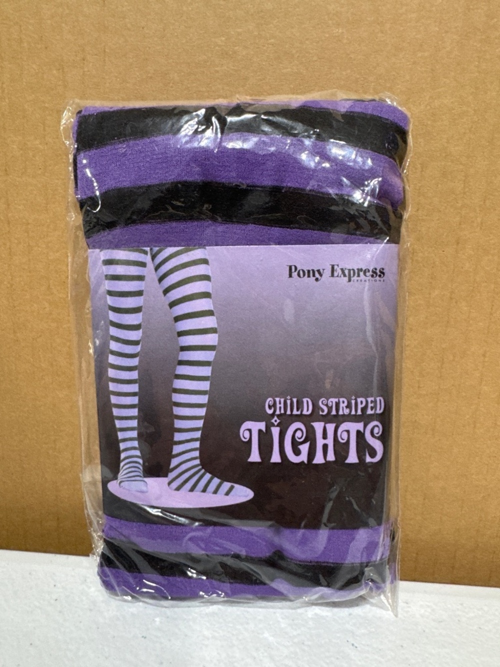 Pony Express Child Tights Medium/Large Purple & Black Striped Halloween Witch